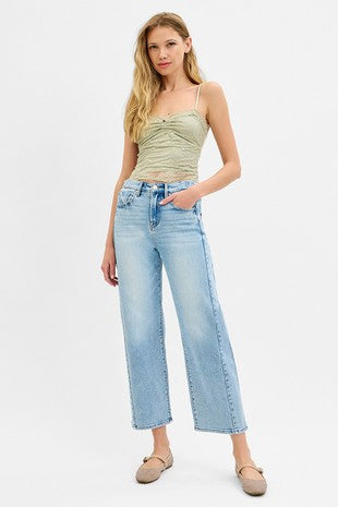 High Rise Crop Length Barrel Jean