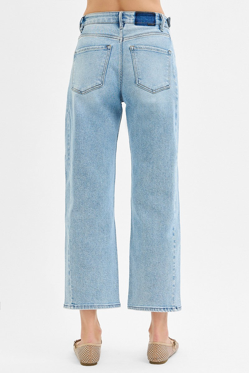 High Rise Crop Length Barrel Jean