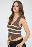 Striped V-Neck Vest (Brown)