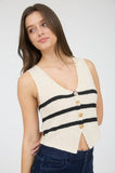 Striped V-Neck Vest (Cream)