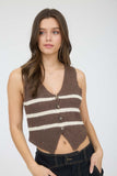 Striped V-Neck Vest (Brown)