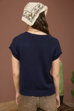 Boot Bow Short Sleeve Knit Sweater (Navy)