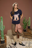 Boot Bow Short Sleeve Knit Sweater (Navy)