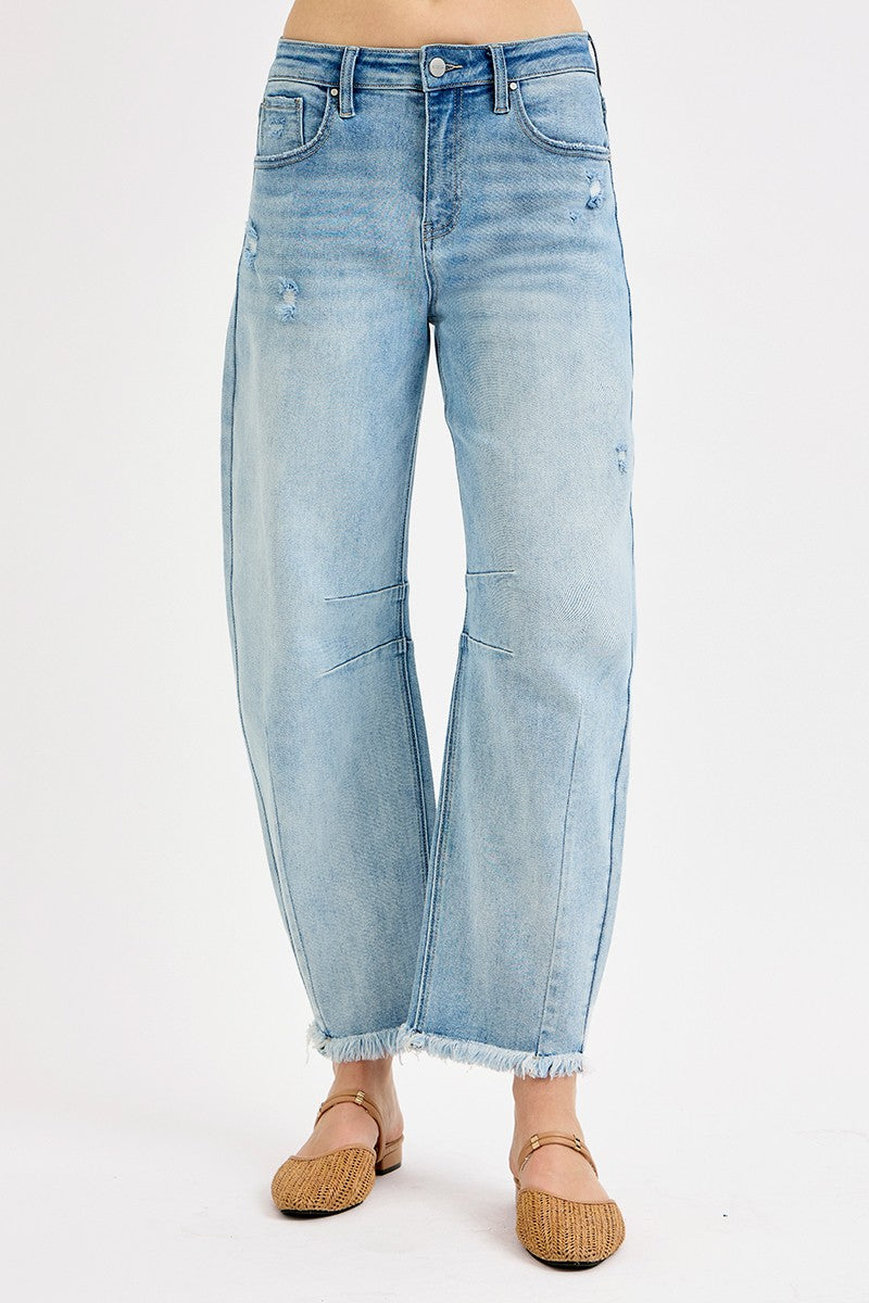 Mid Rise Fit Crop Barrel Jeans