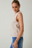 Sleeveless V-neck Button Down Sweater Top