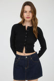 Button Down Long Sleeve Rib Knit Cardigan (Black)