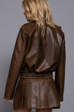 Christy Faux Leather Bomber Jacket  (Brown)