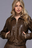 Christy Faux Leather Bomber Jacket  (Brown)