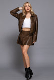 Christy Faux Leather Bomber Jacket  (Brown)
