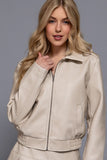 Christy Faux Leather Bomber Jacket  (Cream)