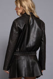 Christy Faux Leather Bomber Jacket  (Black)