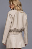Christy Faux Leather Bomber Jacket  (Cream)