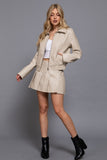 Christy Faux Leather Bomber Jacket  (Cream)