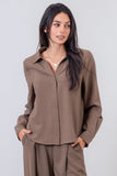 Button Down V-Neck Shirt (Mocha)