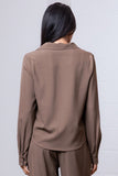 Button Down V-Neck Shirt (Mocha)
