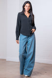 Button Down V-Neck Shirt (Black)