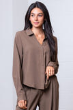 Button Down V-Neck Shirt (Mocha)