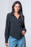 Button Down V-Neck Shirt (Black)