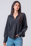Button Down V-Neck Shirt (Black)