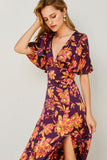 Crimson Horizon Flutter Sleeve Plunging Maxi Dress