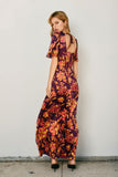 Crimson Horizon Flutter Sleeve Plunging Maxi Dress