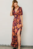 Crimson Horizon Flutter Sleeve Plunging Maxi Dress