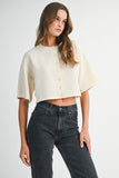 Maggie Button Down Crop Cardigan (Cream)