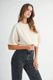 Maggie Button Down Crop Cardigan (Cream)
