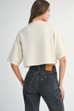 Maggie Button Down Crop Cardigan (Cream)