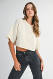 Maggie Button Down Crop Cardigan (Cream)