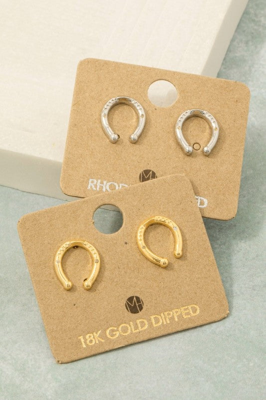 Gold Dipped Western Horse Shoe Stud Earrings (Silver)