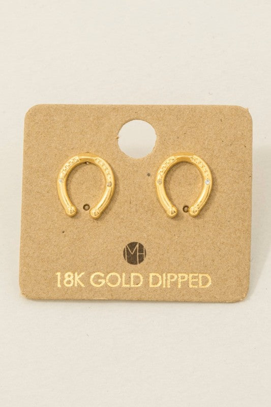 Gold Dipped Western Horse Shoe Stud Earrings (Gold)