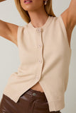 Sleeveless Button Front Sweater Top