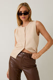 Sleeveless Button Front Sweater Top