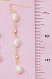 Gold Dipped Cz And Pearl Chain Dangle Earrings
