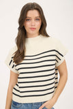 Ryland Stripe Mock Neck Sweater (Ivory)