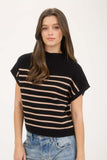 Ryland Stripe Mock Neck Sweater (Black)