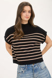 Ryland Stripe Mock Neck Sweater (Black)