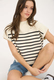 Ryland Stripe Mock Neck Sweater (Ivory)