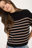Ryland Stripe Mock Neck Sweater (Black)