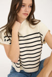 Ryland Stripe Mock Neck Sweater (Ivory)