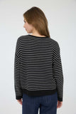 Stripe Button Down Raw Edge Knit Cardigan (Black)