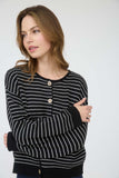 Stripe Button Down Raw Edge Knit Cardigan (Black)