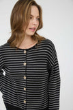 Stripe Button Down Raw Edge Knit Cardigan (Black)
