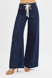 Mid Rise Fit Wide Leg Pants (Dark Wash)