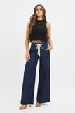 Mid Rise Fit Wide Leg Pants (Dark Wash)