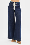 Mid Rise Fit Wide Leg Pants (Dark Wash)