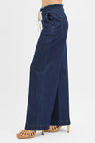 Mid Rise Fit Wide Leg Pants (Dark Wash)