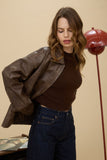 Presley Faux Leather Jacket (Brown)
