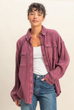 Stonewash Drift Shacket (Dark Cherry)